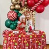 PTECDROTS 9Pcs Christmas Tablecloths Round Christmas Table Decorations Red Xmas Theme Table Cover for Winter Holiday New Year Christmas Party Supplies, 84inch