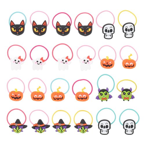 FRCOLOR 24pcs Skull Rubber Band Clips for Girls Hair Elastic Hair Bands Kickstand Halloween Ponytail Holders Halloween Elastic Hair Ties Festival Hair Rings Party Hair Bands