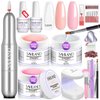 SAVILAND Builder Nail Gel Set with Nail Drill - 3 Pcs Hard Gel(VE&VB5&Kerain) Clear Pink Nudes Builder Nail Gel with Lamp Nail Brush Nail Strengthener Gel for Nail Extension Shaping DIY at Home Salon