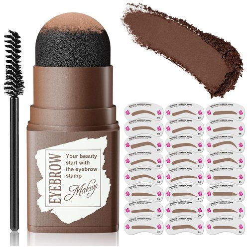 Eyebrow Stamp and Eyebrow Stencil Kit, 24 Reusable and Washable Eyebrow Kit, Brow Stencil and Stamp Kit Smudge-Proof & Long-lasting & Waterproof, Eye Brow Stencil Kit for Beginners (Dark Brown)