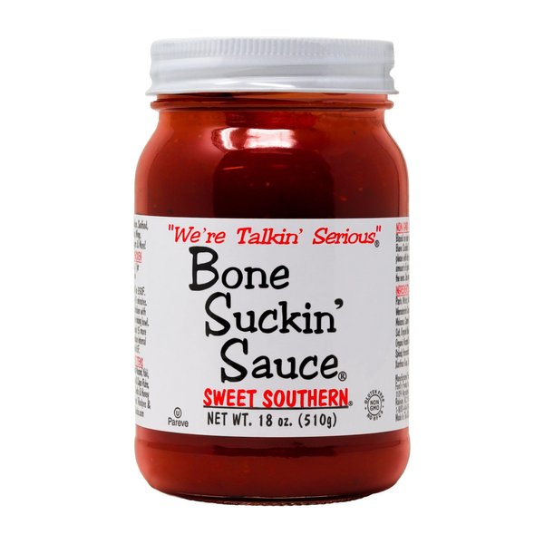 Bone Suckin' Sauce Sweet Southern BBQ Sauce - 18 oz in Glass Bottle, All-Purpose Barbecue Sauce, For Ribs, Chicken, Pork, Beef, Gluten-Free, Non-GMO, Kosher, Sweetened w/ Cane Sugar & Molasses - 1 Pc