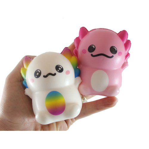 3 Small 3.25" Axolotl Slow Rise Squishy Toys - Memory Foam Party Favors, Fidgets, Prizes, OT (Random Colors) (Set of 3 Random Colors)