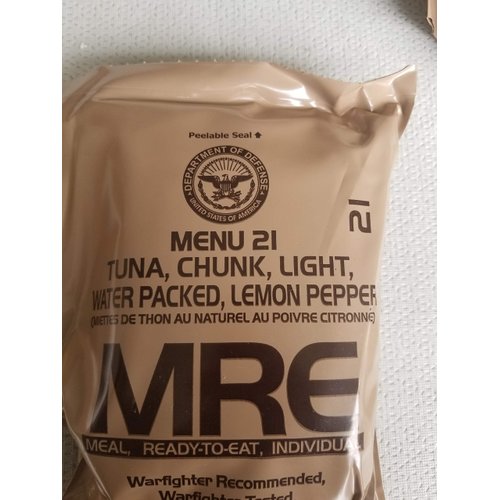 2022 Genuine Military MRE Meals Ready to Eat with Inspection Date 2022 or Newer (Tuna, Chunk, Light, Water Packed, Lemon Pepper)
