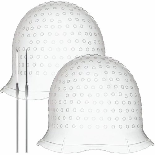 2 Sets Highlighting Cap with Hook, Silicone Highlight Cap, Hair Cap for Highlight Bleach Cap, Hair Dye Cap with Holes, Highlight Caps for Dying Hair, Hair Highlight Kit for Home and Salon Use(White)