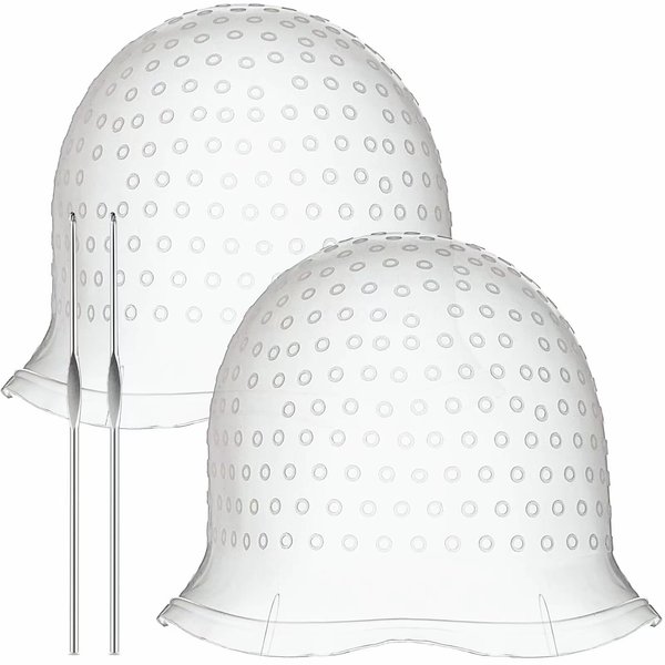 2 Sets Highlighting Cap with Hook, Silicone Highlight Cap, Hair Cap for Highlight Bleach Cap, Hair Dye Cap with Holes, Highlight Caps for Dying Hair, Hair Highlight Kit for Home and Salon Use(White)