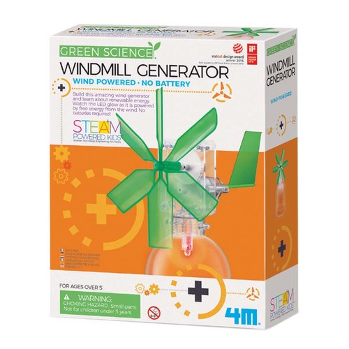 4M Toysmith, Green Science Windmill Generator Kit, DIY Science Kit With LED Lights, For Boys & Girls Ages 8+ (Packaging May Vary)