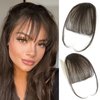WECAN Clip in Bangs 100% Human Hair Extensions Dark Brown bangs hair clip Fringe with Temples Wigs for Women Everyday Wear Curved Bangs (M Dark Brown)