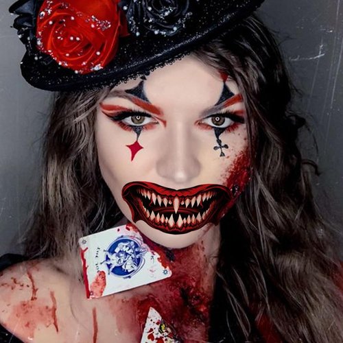 TopFunny Halloween Temporary Tattoos, 10 Sheets Clown Horror Mouth Tattoo Stickers Zombie Vampire...