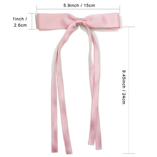 Hair Clips for Women Tassel Ribbon Bowknot With Long Tail, Clip Girl, Solid Accessories Barrettes Claw Bow (White,Pink)