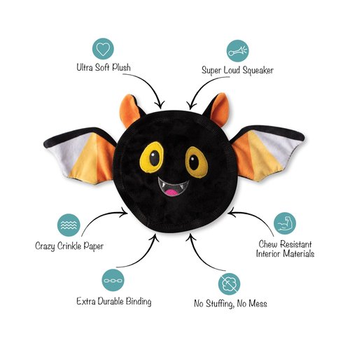 Fringe Studio Plush Dog Toy, Durable, Bat's The Way It is (729058), Multicolored