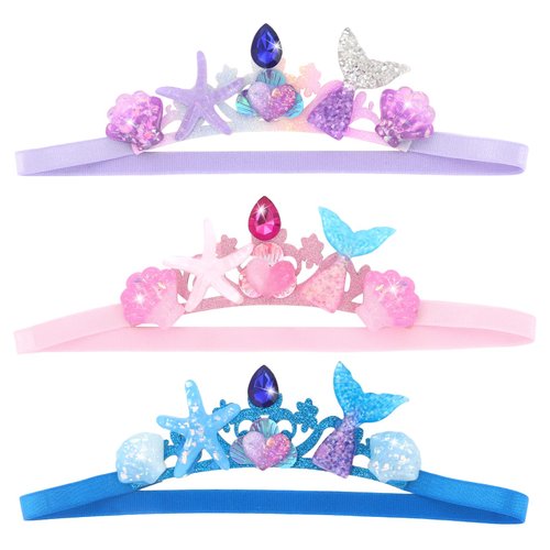 Casoty 3 Pcs Mermaid Headbands, Elastic Headbands for Girls, Stretchy Headbands, Little Girl Headbands, Cute Hair Accessories for Daily Wear Birthday Party Gifts