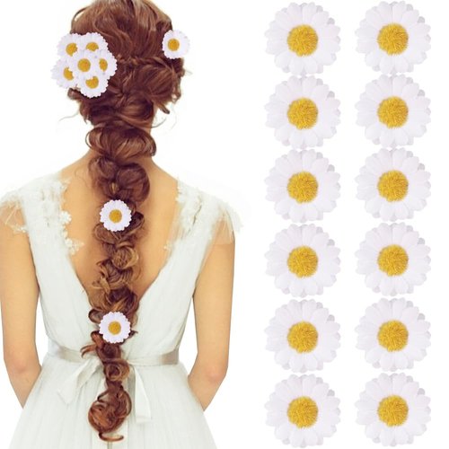 12pcs Womens Multi-colored Sweet Daisy Hair Clips Mini Sun Flower Hairpins Hair Accessory for Bridesmaid Wedding Photography (White)