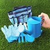 Kids Gardening Tools Set, Toddler Play Kit Child Outdoor Toy with Gloves, Watering Can, Metal Shovel, Rake, Fork & Storage Bag, Backyard Sand Digging Birthday Holiday Present for Boys Girls 3-5 (Blue)