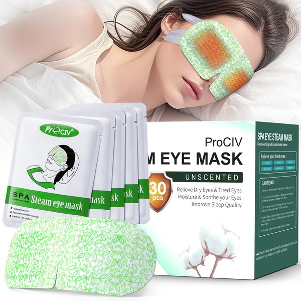 ProCIV 30 Packs Steam Eye Mask, Heated Eye Masks Relaxing Gifts for Women Soothing Eye Fatigue Hot Sleep Mask, Warm Eye Compress for Dry Eyes, Disposable Eye Mask for Travel Essentials