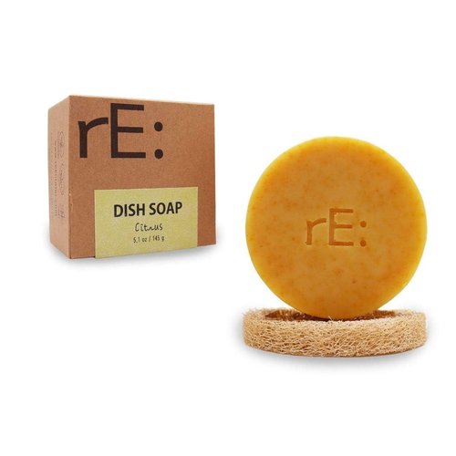 RE: Eco-Friendly Dish Washing Soap Bar with Loofah Holder - Palm Oil Free, Zero Waste, Plastic Free, Free of Artificial Dyes and Fragrance, and Citrus Scented (1 Pk, Citrus)