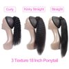 Strap Wrap Around Yaki Ponytail Human Hair Extensions, 100% Unprocessed Brazilian Hair Ponytails, Magic Paste with Comb Clip in Long Kinky Straight Pony Tail (22 Inch)