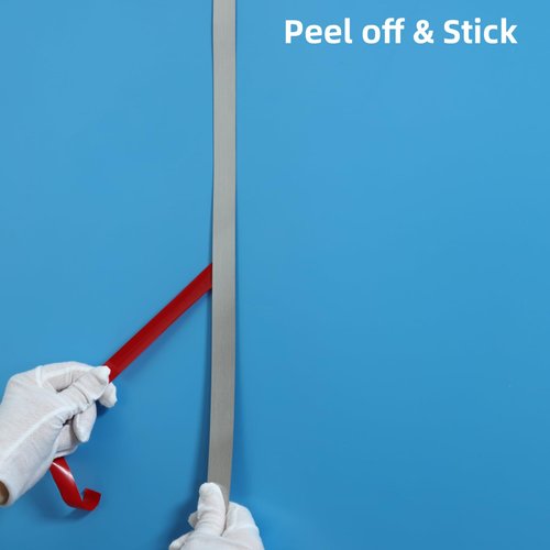 Trimold Wall Trim Molding, Peel and Stick Stainless Steel, Flexible Self-Adhesive Metal Trim for Mirror Frame, Fireplace and Microwave Gap Filler, Brushed Silver