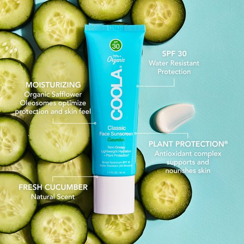 COOLA Organic Face Sunscreen SPF 30 Sunblock Lotion, Dermatologist Tested Skin Care for Daily Protection, Vegan and Gluten Free, Cucumber, 1.7 Fl Oz