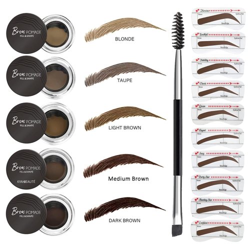 Eyebrow Stamp Stencil Kit Eyebrow Pomade Waterproof Eye Brow Stamping Kit Brow Stamp Trio Kit 10 Eyebrow Stencils With Dual Ended Brow Brush Perfect Natural Brow Pomade Brow Eyebrow Kit Deep Brown