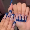 DANMANR Long Press on Nails Square French Fake Nails Full Cover Nude Acrylic False Nails for Women and Girls 24PCS (Blue Butterfly)