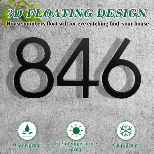 6 Inch Floating House Number Metal Modern Anti-Rust House Address Numbers for Outside with For Mailbox Yard Home Front Door Zinc Alloy Black, 911 Visibility Signage (5)
