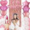 46 Pieces Spa Party Decorations Balloons Spa Theme Birthday Party Supplies Lipstick Cosmetics Balloons Foil Fringe Curtains for Girls Spa Day Makeup Party (Light Pink)