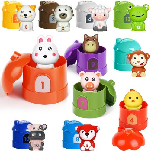 ADFO Learning Toys for Toddlers 1 2 3 Years Old, 24 Pcs Farm Animal Toys, Montessori Counting, Matching & Sorting Fine Motor Games, Best Gift for Your Baby
