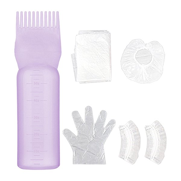 Metyond Root Comb Applicator Bottle, with Graduated Scale Purple Applicator Bottle 6 Ounce Hair Oil Applicator for Hair Dye Bottle Applicator Brush