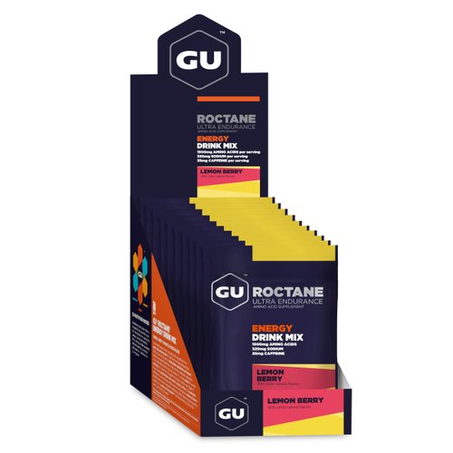 GU Energy Roctane Ultra Endurance Energy Drink Mix, Vegan, Gluten-Free, Kosher, Caffeine-Free, and Dairy-Free n-the-Go Energy for Any Workout, 10 Single-Serving Packets, Lemon Berry