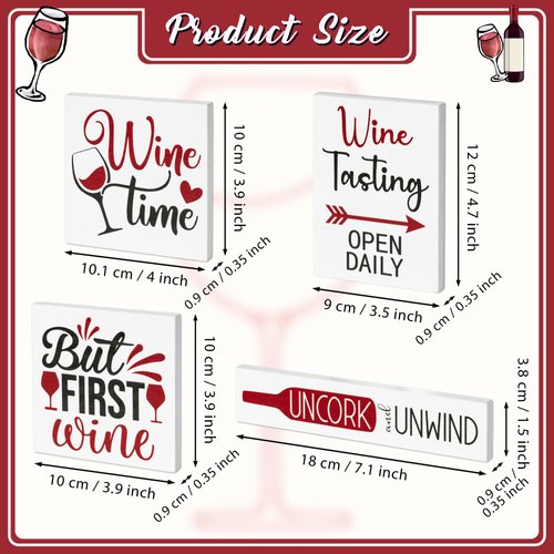 CPicdn Wine Tiered Tray Decorations - 4Pcs Wine Theme Wooden Table Centerpieces Block Plaque Table Sign Tabletop Decorations for Wine Party Home Kitchen Wine Bar Desk Shelf Supplies Wine Lovers Gifts