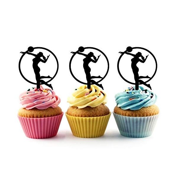 Beach Volleyball Silhouette Acrylic Cupcake Toppers 12 pcs