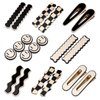 16 PCS Magicsky Simple No Bend Hair Clips, Black White Checker Barrettes, No Crease Wave Geometric Duckbill pins, Korean Styling Minimalist Hairpin Hair Accessories, Gifts for Women Girls