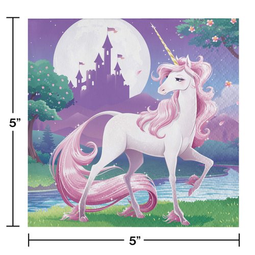 16-Count 3 Ply Paper Beverage Napkins, Unicorn Fantasy