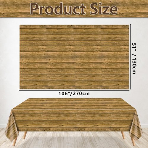 PTECDROTS 4pcs Wood Tablecloth, Brown Rustic Table Covers, Rectangular Table Decoration for Rustic Party Decor, Western Barn Themed Birthday Party, Barbecue Party Decorations, 51 x 106 Inch