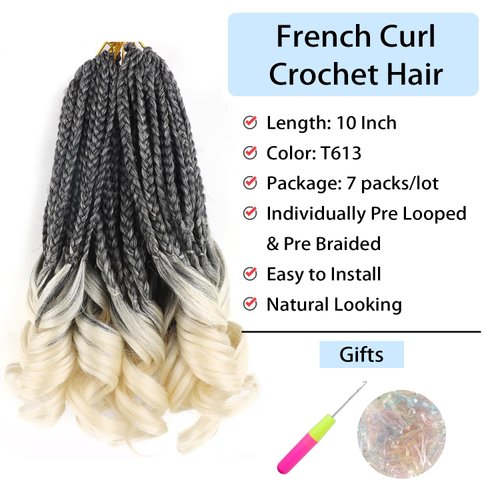 French Curl Braiding Hair 10Inch 1B/613 French Curl Crochet Braids Crochet Hair for Women Short Crochet Braids French Curly Braiding Hair Crochet Box Braids Crochet Hair Extensions