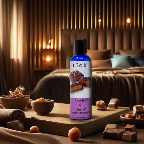 Lick Chocolate and Caramel Decadence Massage Oil – Rich, Sweet Blend, Skin Hydrating, Intimacy, 4 oz