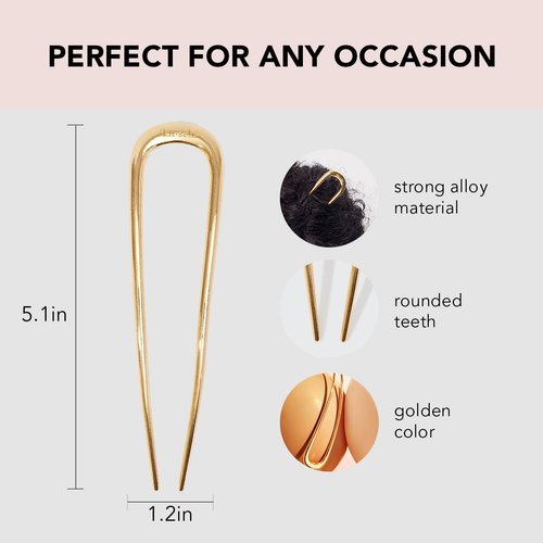 Kitsch Metal French Hair Pins for Women, Gold French Pins for Thick Hair, U Shaped Hair Pins, Metal Hair Pin for All Hair Types, Hair Sticks for Buns, French Twist Hair Pin, Hair Fork - 1pc Gold