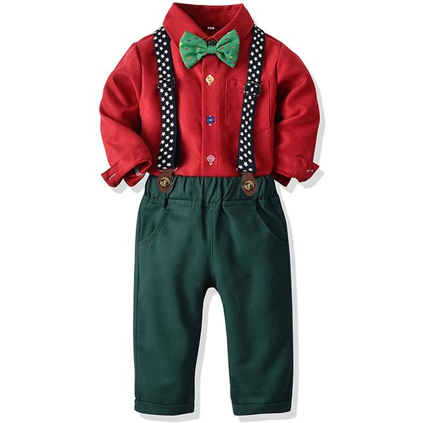 Toddler Dress Suit Baby Boys Clothes Sets Bowtie Shirts + Suspenders Pants 3pcs Gentleman Outfits Suits 6Month - 6Years (Red, 18-24M)