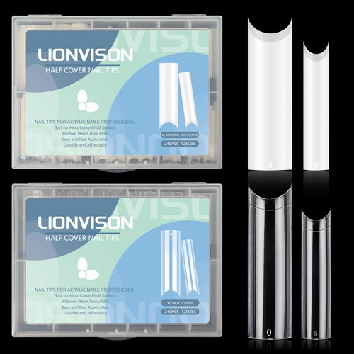 480PCS Extra Long NO C Curve Nail Tips XL, 2 Packs Natural and Clear Nail Tips for Acrylic Nails ...