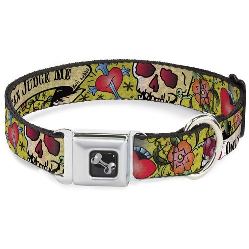 Dog Collar Seatbelt Buckle Only God Can Judge Me Yellow 9 to 15 Inches 1.0 Inch Wide