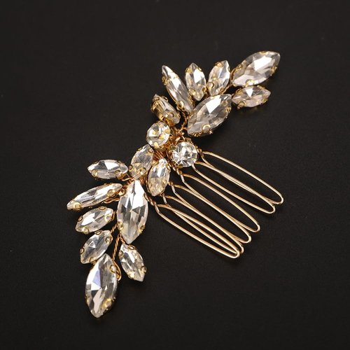 BERYUAN Sparkly Crystal Rhinestone Wedding Hair Comb Teardrop Rhinestone Headpiece Silver Gold Rhinestone Slide Comb Silver Gold Wedding Hairpiece for Women (gold)