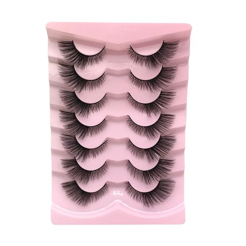 PAVONNE False Eyelashes Fluffy Mink Lashes Cat-Eye Look 13MM Black Wispy Long 8D Volume Curly Short Fake Eyelashe Strips 7 Pairs Pack