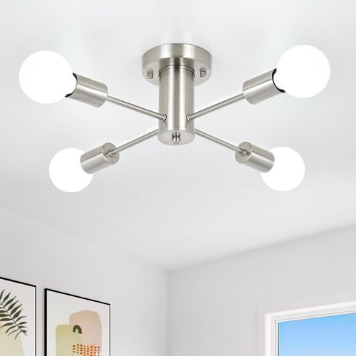 ADSENSTY Semi Flush Mount Chandelier, 4 Lights Brushed Nickel Ceiling Light Fixture, Chrome Mid Century Pendant for Dining Room Living Room Bedroom Farmhouse Kitchen