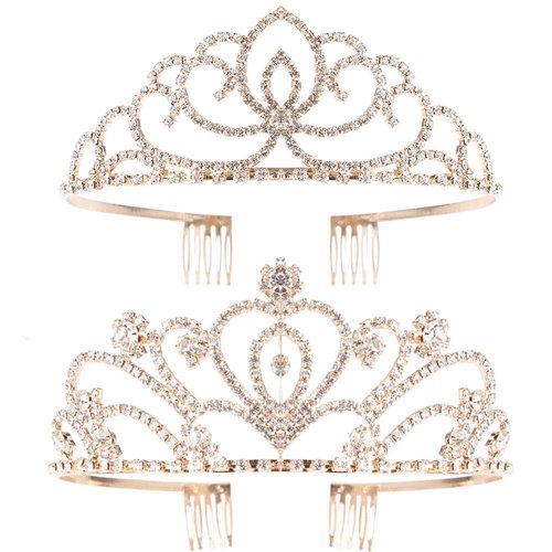 Exacoo Pack of 2 Rhinestone Tiara Crown Exquisite Headband Comb Pin Wedding Christmas Bridal Party Birthday Tiaras