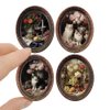 iLAND Miniature Dollhouse Accessories, 4 Dollhouse Picture Frames Set w/Printed Paintings (4 Dark Brass Oval Frames w/ 4 Pictures)