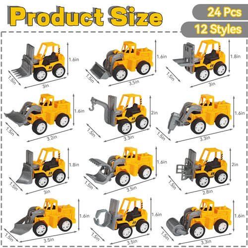 OJYUDD 24 Pcs Mini Construction Vehicles,Pull Back Engineering Vehicles,Play Figure Vehicles Toys for Birthday Party Favors,Gifts,Rewards
