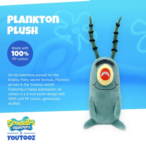 Youtooz Plankton Sitting Plush 9" Inch, Spongebob Official Licensed Plankton Stuffed Plushie, Plankton The Chum Bucket from Spongebob Squarepants
