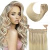 TIVBOES Wire Hair Extensions 18 inch 95g Ash Blonde to Golden Blonde and Platinum Blonde Straight Remy Hair Extensions with Invisible Fish Wire Hair Extensions Real Human Hair