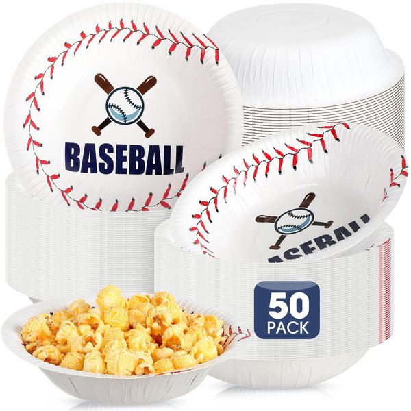 RimCereal 50 Pcs Baseball Party Decorations Disposable Baseball Paper Plates Bowls Food Serving Snack Tray 16oz for Baseball Birthday Party Supplies Serving Dishes Dessert Sports Event