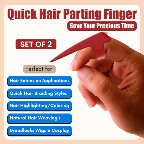 My Hair Tools 2pc Hair Parting & Sectioning Rings set - Stainless Steel Finger Braiding Hair Pick Tools Durable Dreadlocks Wig Quick Installation of Remy Human Hair Extensions Hair Styling Tools (Red)